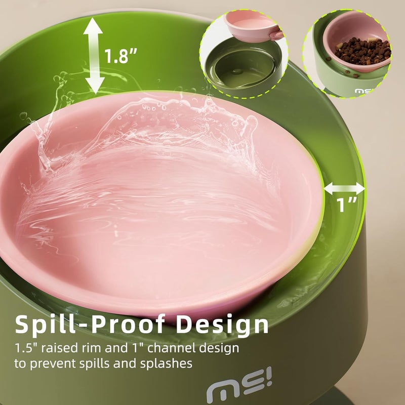 MS!MAKE SURE Adjustable Raised Cat Bowls, Ceramic Elevated Cat Bowls, Pet Bowl with Anti - Slip Rubber Pad, Leak - Proof, Lead & Cadmium Free, Whisker - Friendly, for All Life Stages of Age Pink Green - Image 4